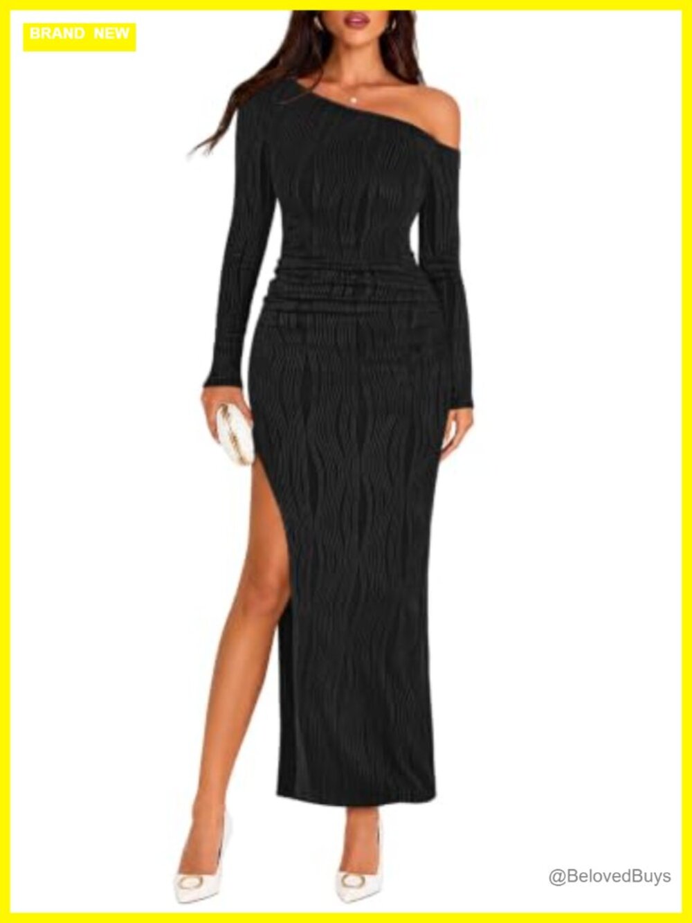 Off Shoulder Bodycon Slit Maxi Dress Long Sleeve Formal Cocktail
